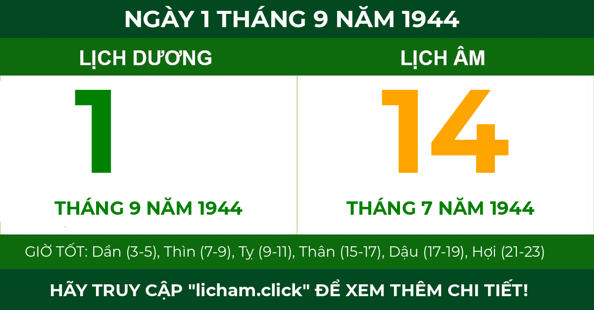 lịch âm ngày 1 tháng 9 năm 1944
