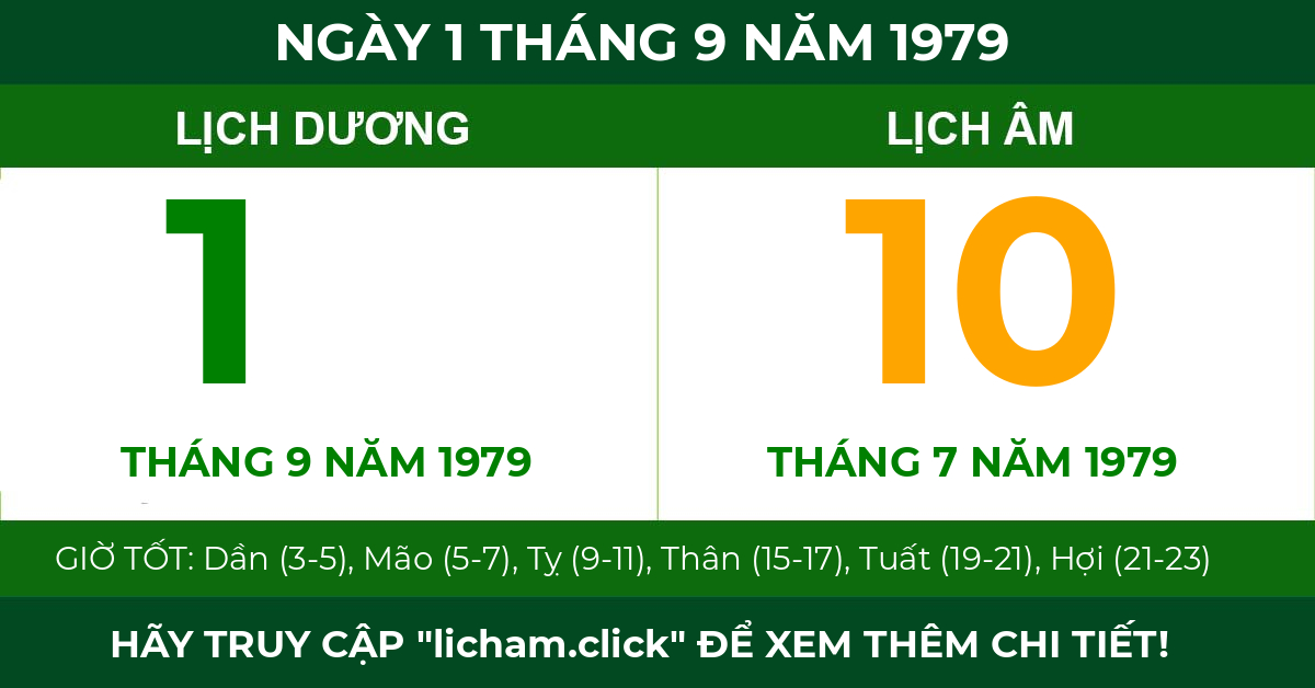 lịch âm ngày 1 tháng 9 năm 1979