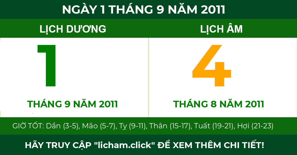 lịch âm ngày 1 tháng 9 năm 2011
