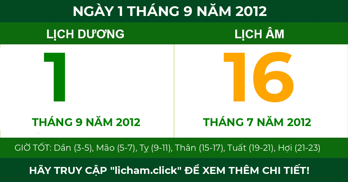 lịch âm ngày 1 tháng 9 năm 2012