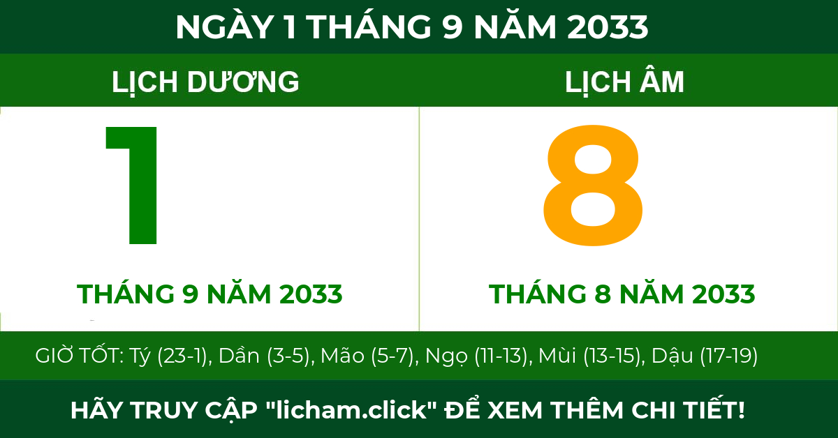 lịch âm ngày 1 tháng 9 năm 2033