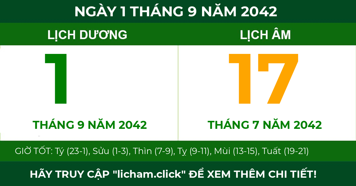 lịch âm ngày 1 tháng 9 năm 2042