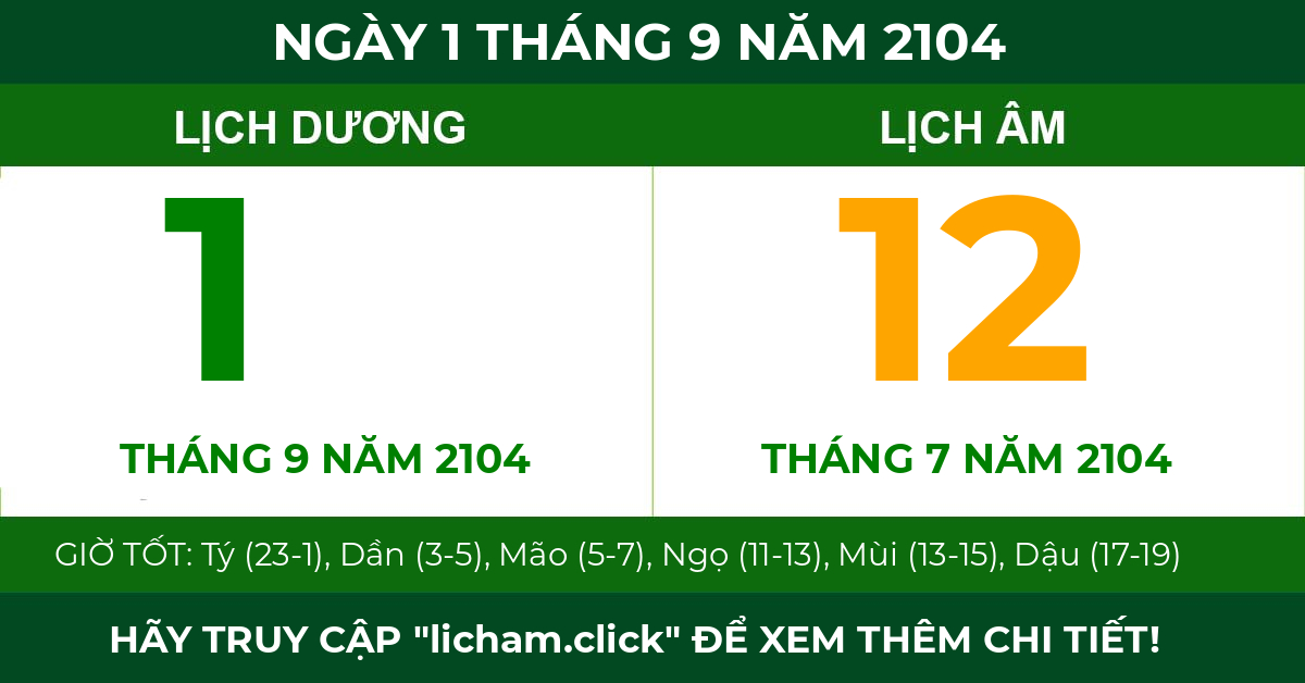 lịch âm ngày 1 tháng 9 năm 2104