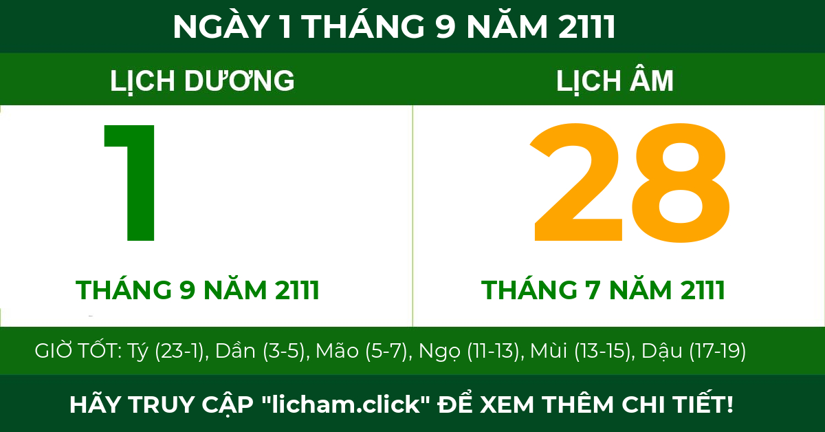 lịch âm ngày 1 tháng 9 năm 2111
