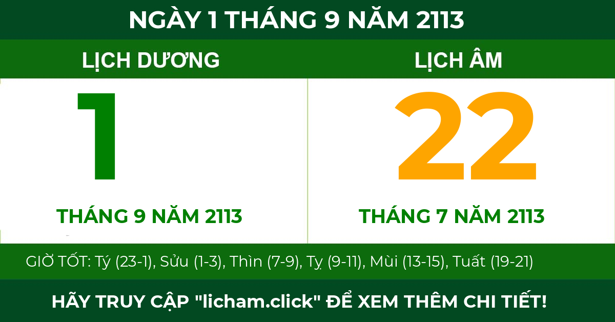 lịch âm ngày 1 tháng 9 năm 2113