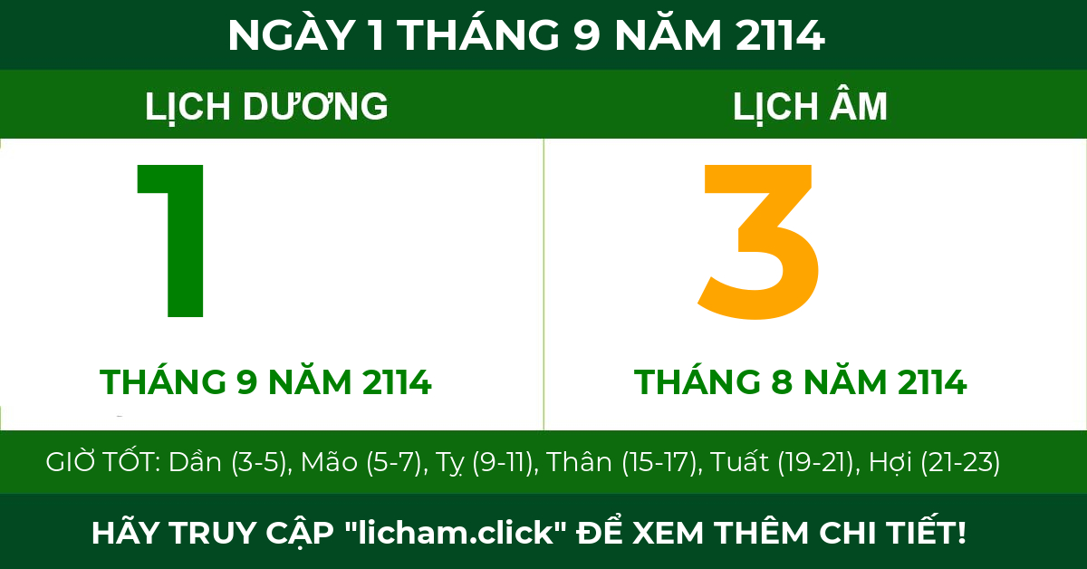 lịch âm ngày 1 tháng 9 năm 2114