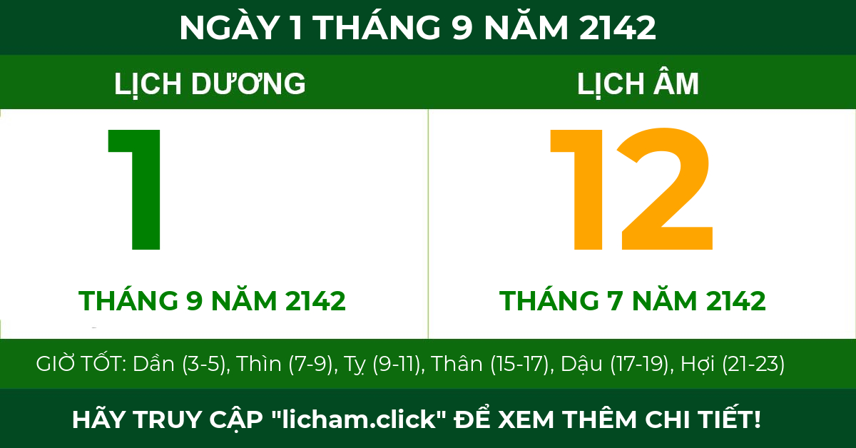 lịch âm ngày 1 tháng 9 năm 2142