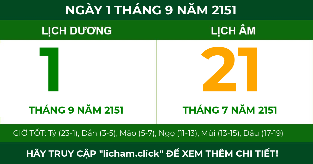 lịch âm ngày 1 tháng 9 năm 2151