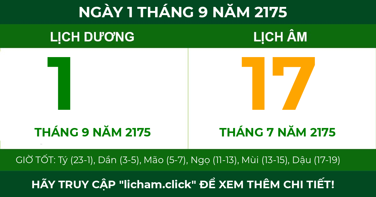 lịch âm ngày 1 tháng 9 năm 2175