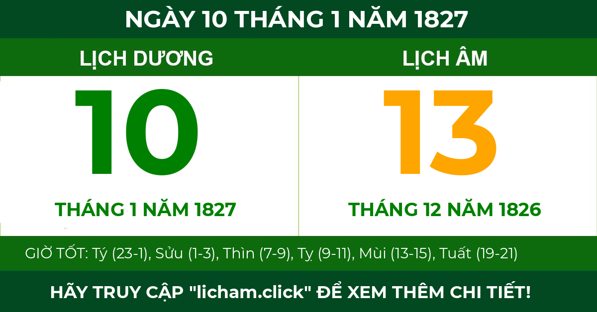 lịch âm ngày 10 tháng 1 năm 1827