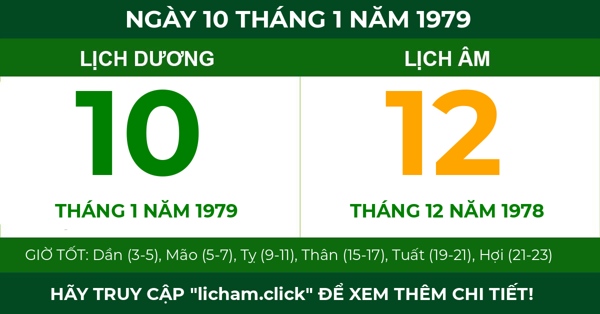 lịch âm ngày 10 tháng 1 năm 1979