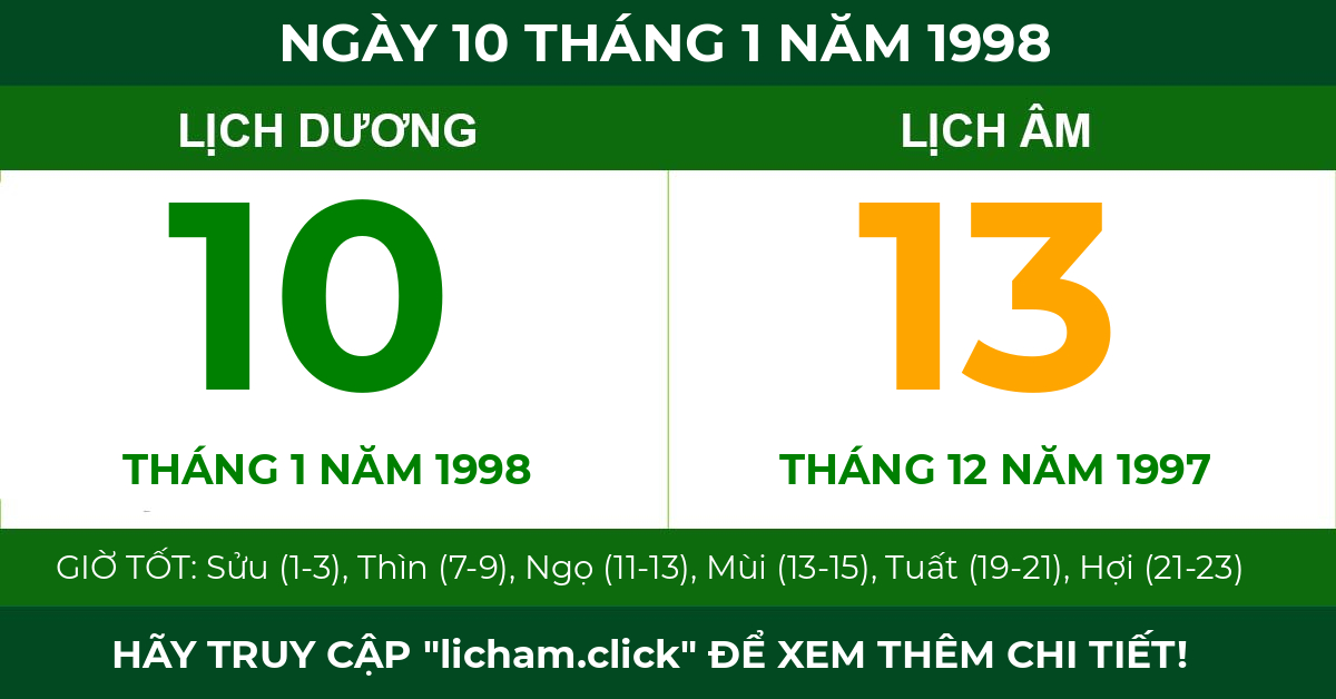lịch âm ngày 10 tháng 1 năm 1998