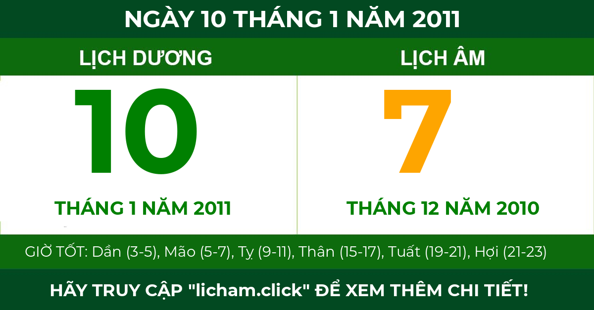 lịch âm ngày 10 tháng 1 năm 2011