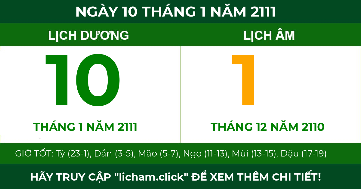 lịch âm ngày 10 tháng 1 năm 2111