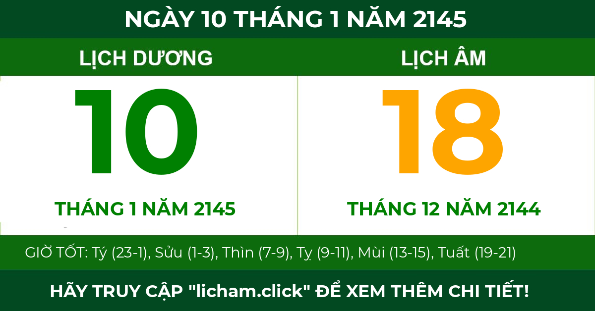 lịch âm ngày 10 tháng 1 năm 2145
