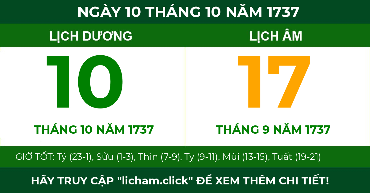 lịch âm ngày 10 tháng 10 năm 1737