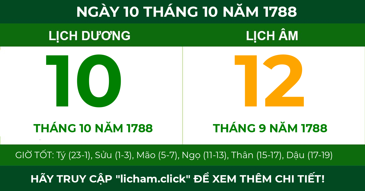 lịch âm ngày 10 tháng 10 năm 1788