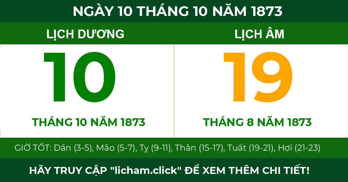 lịch âm ngày 10 tháng 10 năm 1873