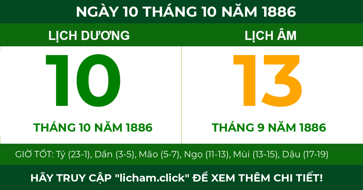 lịch âm ngày 10 tháng 10 năm 1886