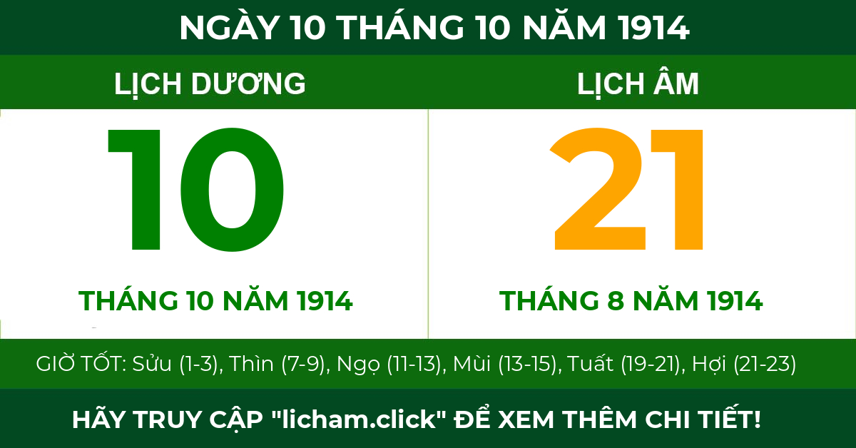 lịch âm ngày 10 tháng 10 năm 1914