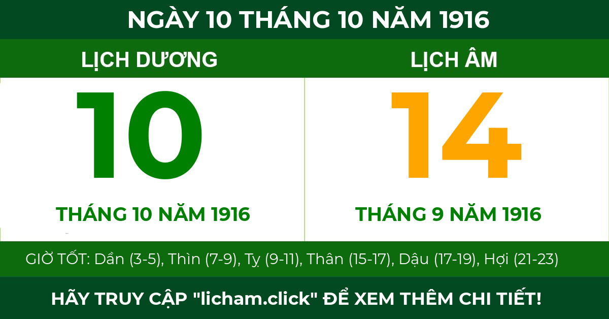 lịch âm ngày 10 tháng 10 năm 1916