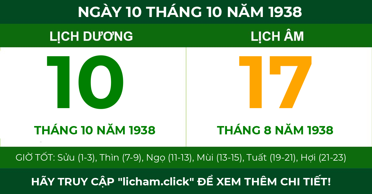 lịch âm ngày 10 tháng 10 năm 1938