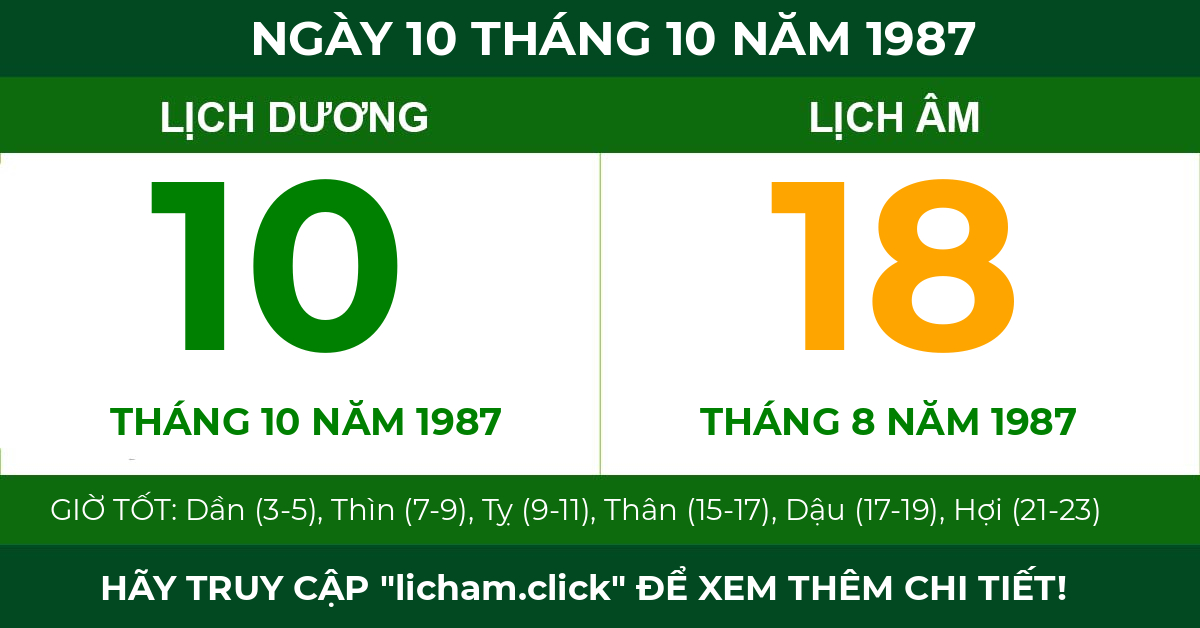 lịch âm ngày 10 tháng 10 năm 1987