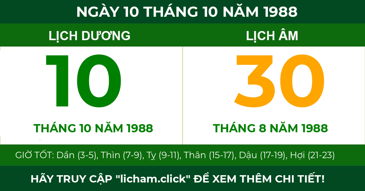 lịch âm ngày 10 tháng 10 năm 1988