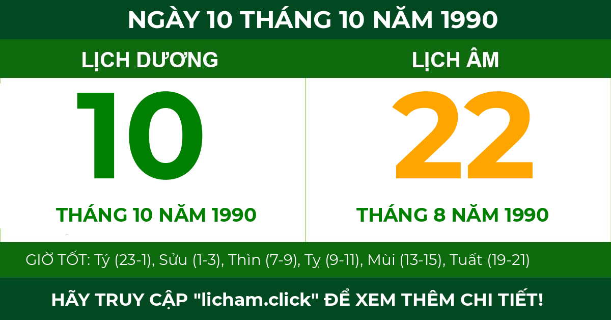 lịch âm ngày 10 tháng 10 năm 1990