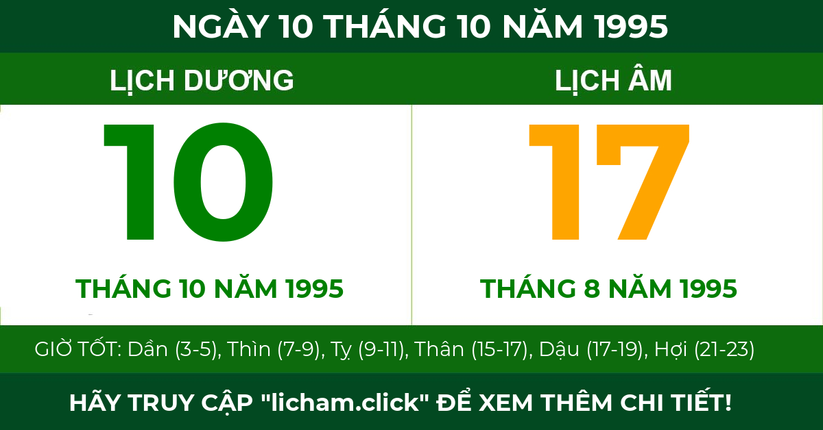 lịch âm ngày 10 tháng 10 năm 1995