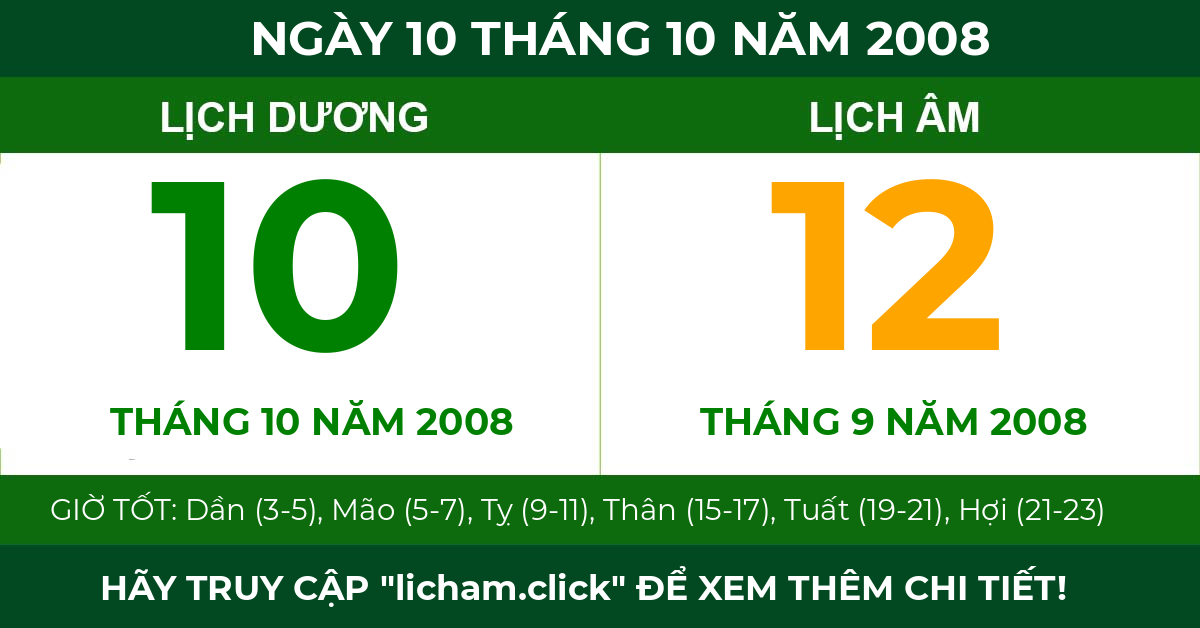 lịch âm ngày 10 tháng 10 năm 2008