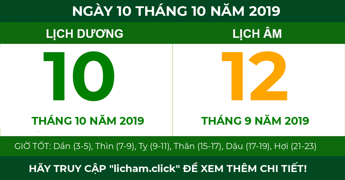 lịch âm ngày 10 tháng 10 năm 2019