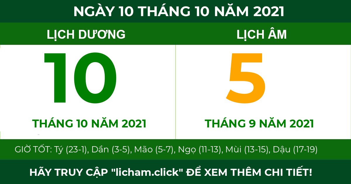 lịch âm ngày 10 tháng 10 năm 2021