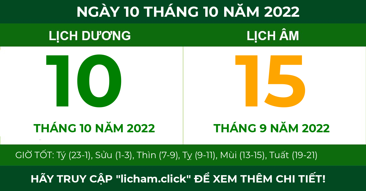 lịch âm ngày 10 tháng 10 năm 2022