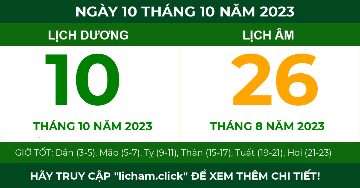 lịch âm ngày 10 tháng 10 năm 2023