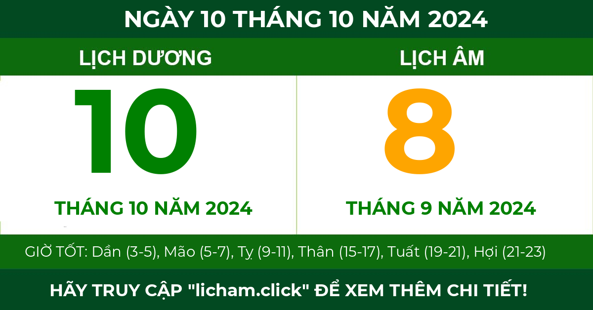 lịch âm ngày 10 tháng 10 năm 2024