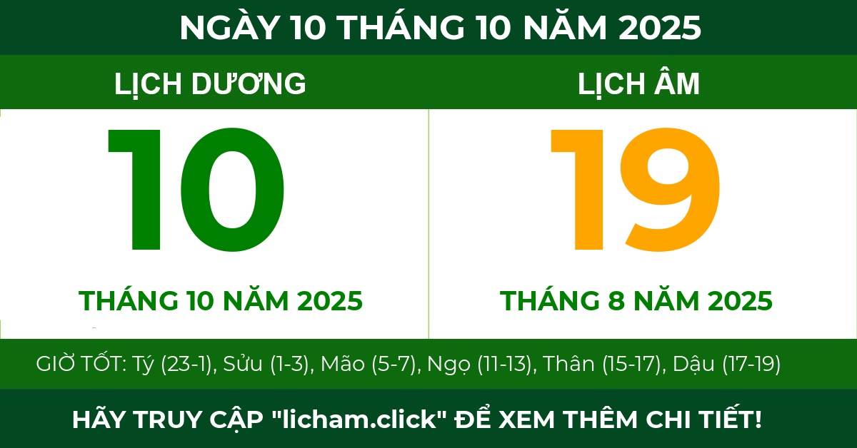 lịch âm ngày 10 tháng 10 năm 2025