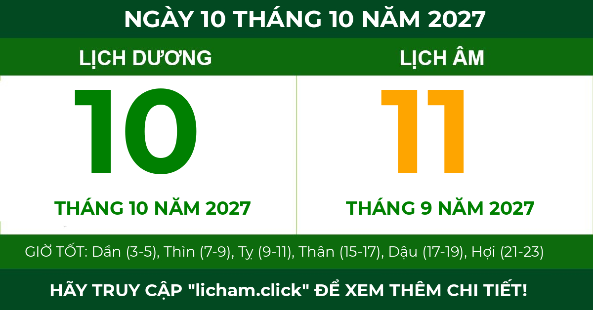 lịch âm ngày 10 tháng 10 năm 2027