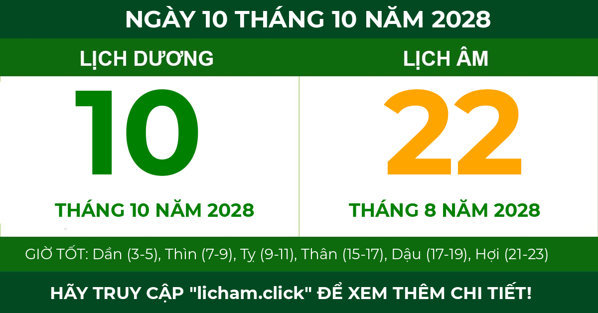 lịch âm ngày 10 tháng 10 năm 2028
