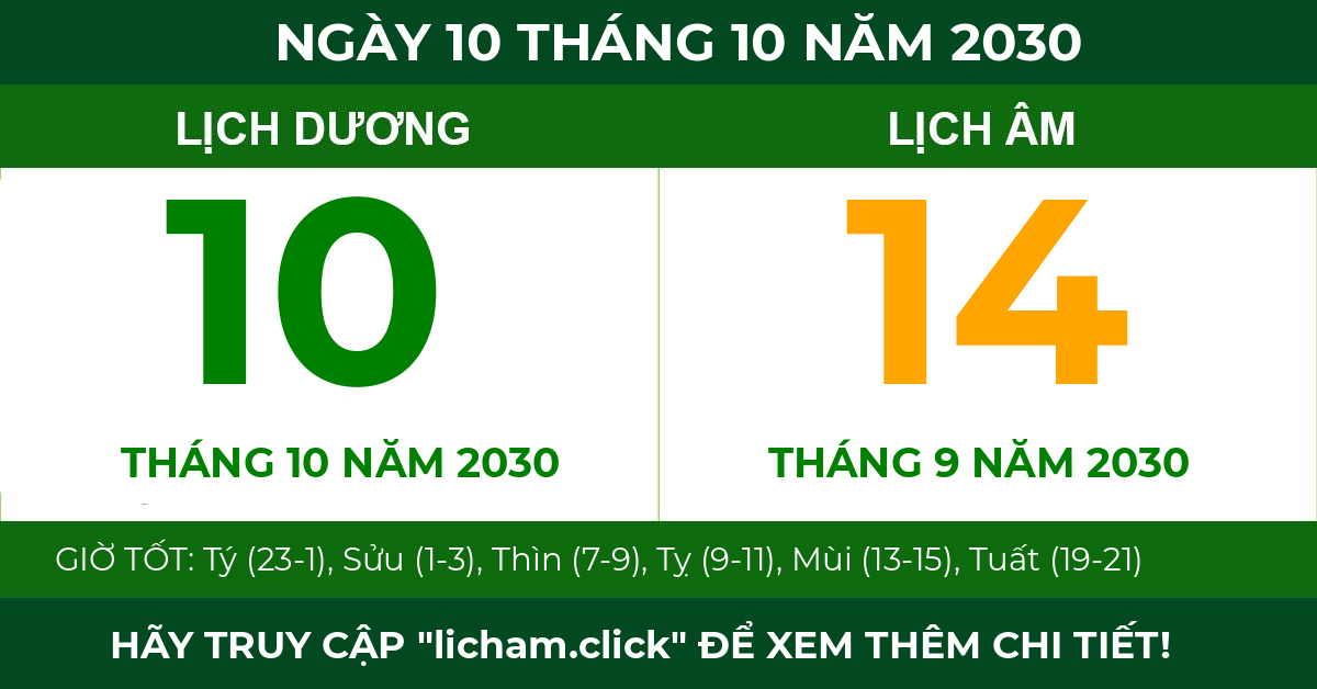 lịch âm ngày 10 tháng 10 năm 2030