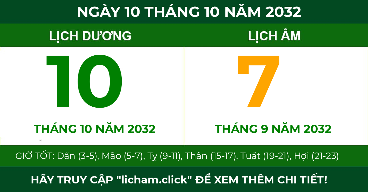 lịch âm ngày 10 tháng 10 năm 2032