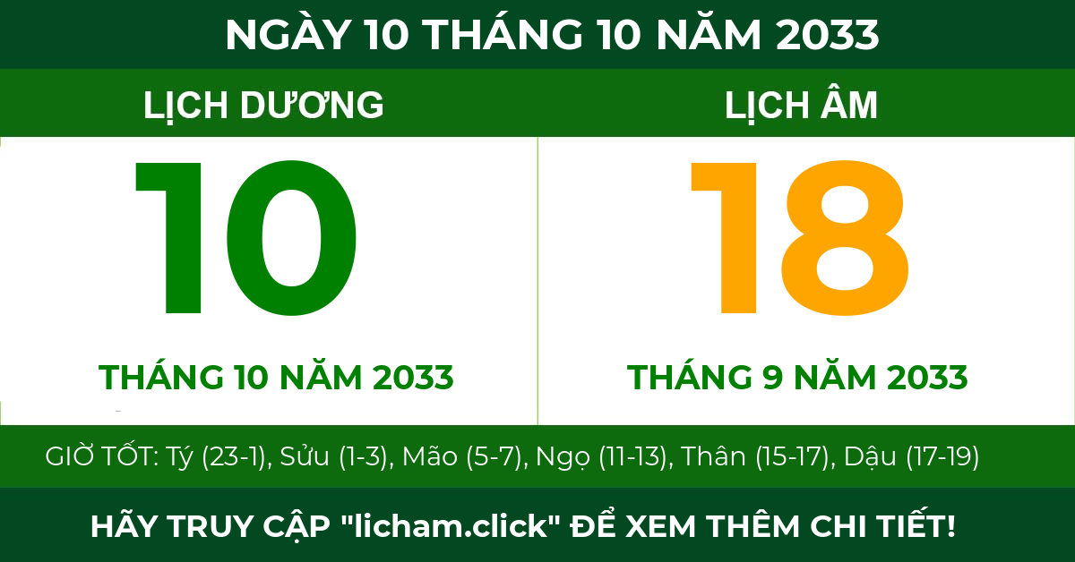 lịch âm ngày 10 tháng 10 năm 2033
