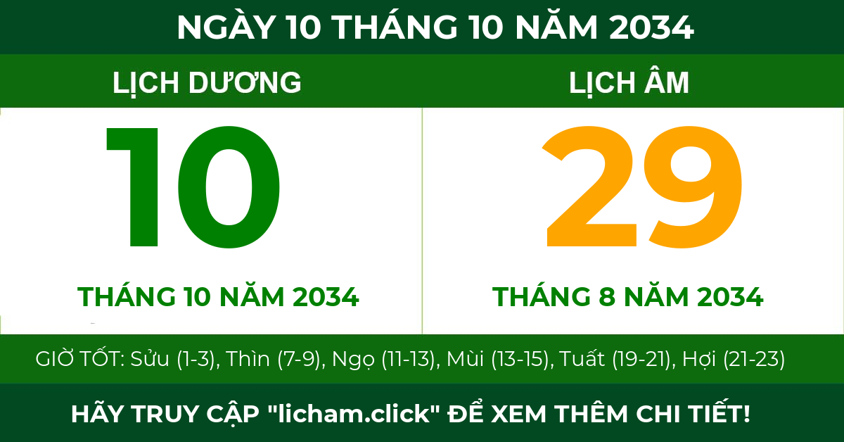 lịch âm ngày 10 tháng 10 năm 2034