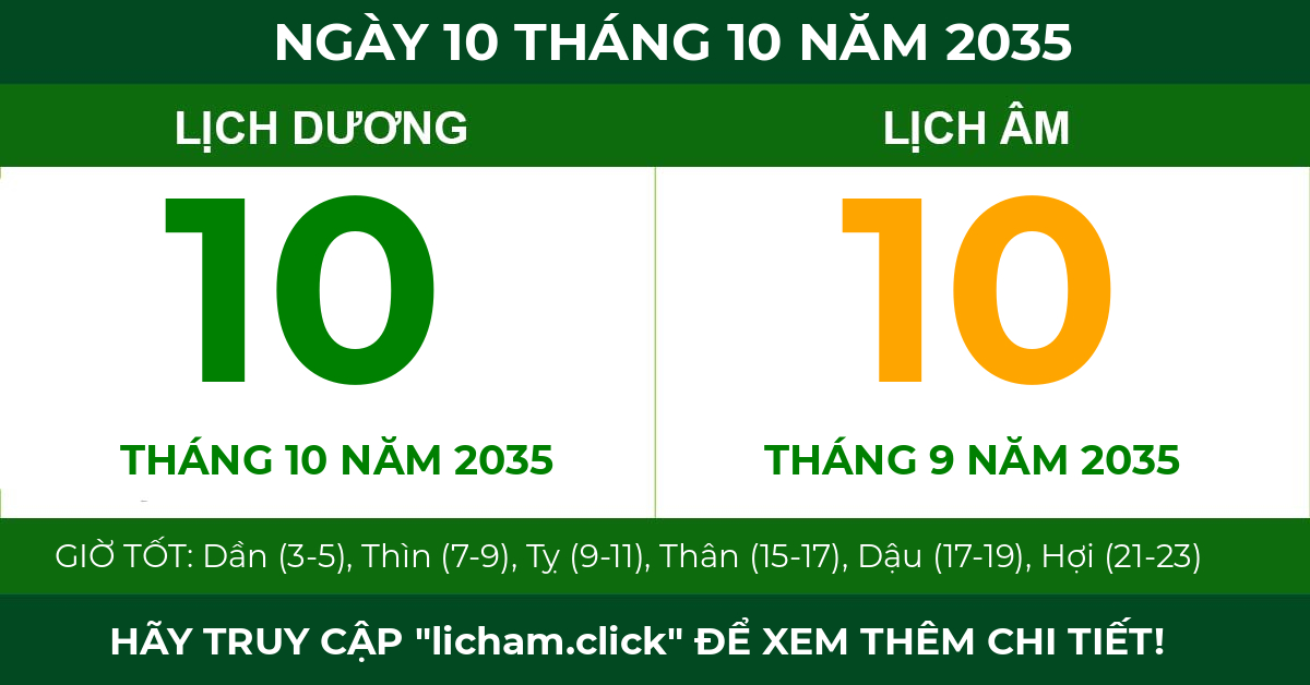 lịch âm ngày 10 tháng 10 năm 2035