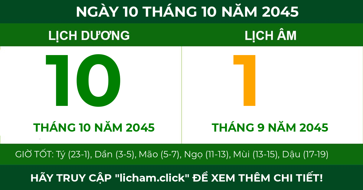 lịch âm ngày 10 tháng 10 năm 2045