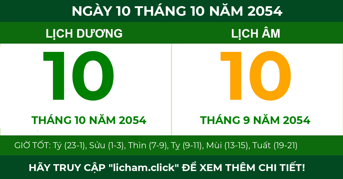 lịch âm ngày 10 tháng 10 năm 2054
