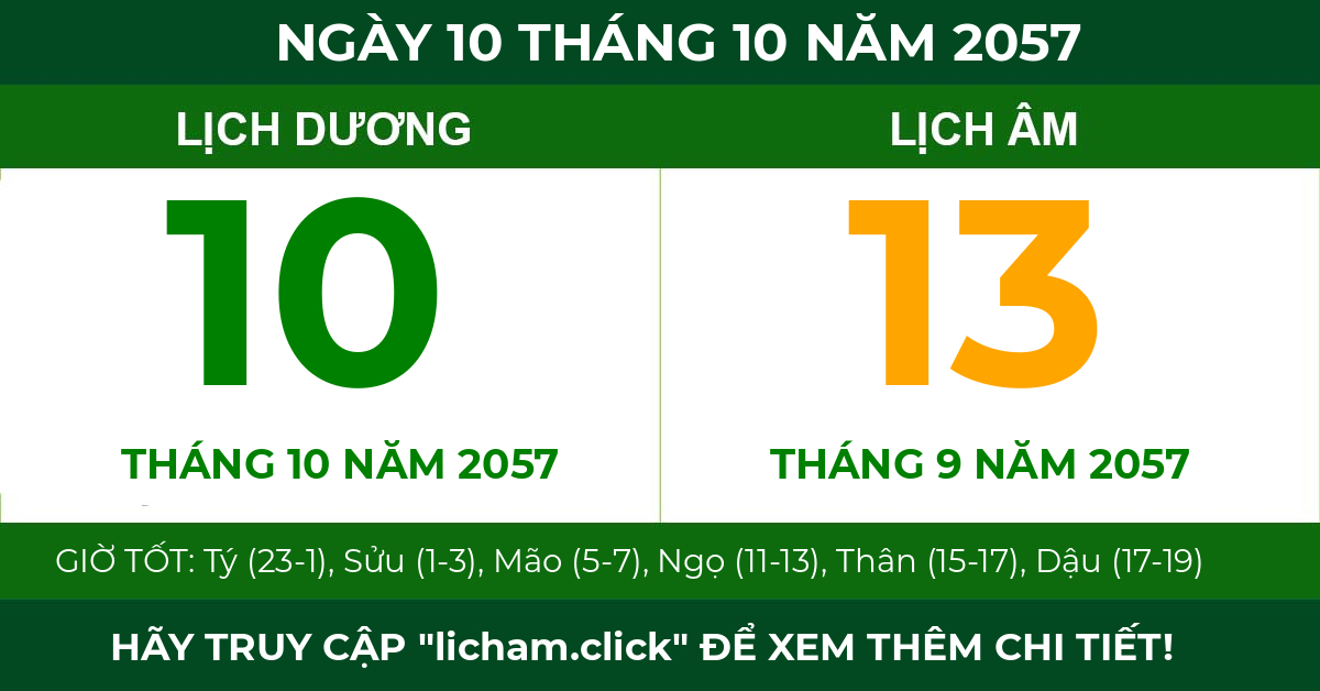 lịch âm ngày 10 tháng 10 năm 2057