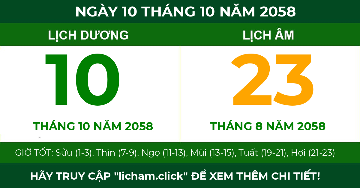 lịch âm ngày 10 tháng 10 năm 2058