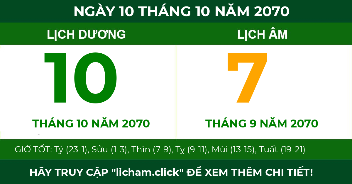 lịch âm ngày 10 tháng 10 năm 2070