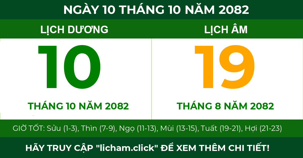 lịch âm ngày 10 tháng 10 năm 2082
